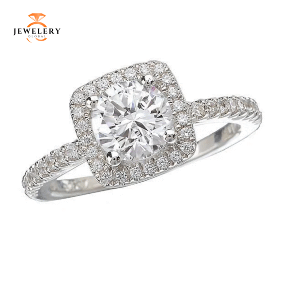 14KT 1/4 CTW DIAMOND SQUARE HALO SETTING FOR 1.50 CT ROUND DIAMOND