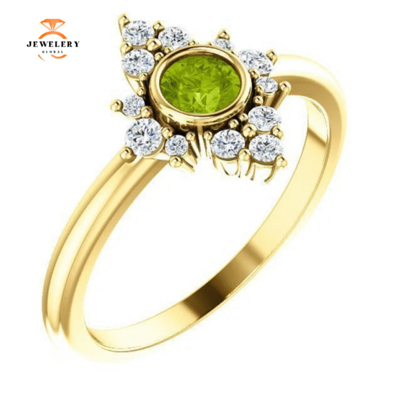 14KT Gold .30 CT Peridot & .20 CTW Diamond Bezel Halo Ring - Image 10