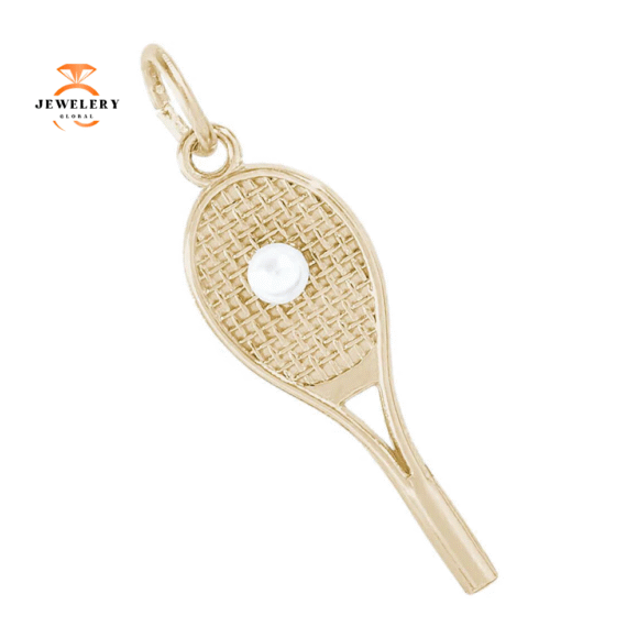 14KT GOLD TENNIS RACQUET WITH PEARL CHARM - Image 2