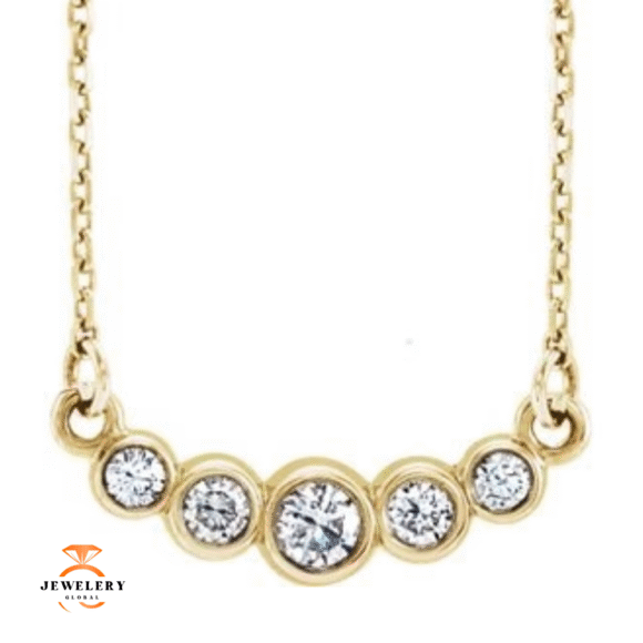 14KT GOLD GRADUATED BEZEL SET 0.16 CTW DIAMOND NECKLACE - Image 5