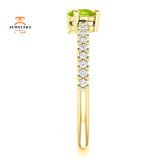14KT GOLD PEAR SHAPE PERIDOT & 1/6 CTW DIAMOND STACKABLE RING - Image 12