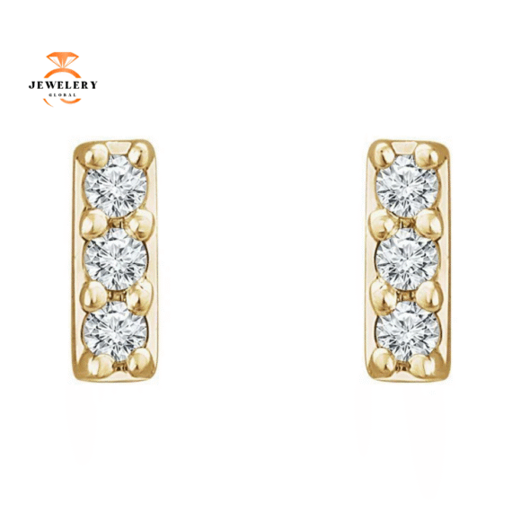 14KT GOLD 1/20 CTW DIAMOND PETITE BAR EARRINGS - Image 6