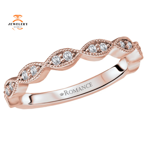 14KT GOLD 1/5 CTW ROUND DIAMOND PINCHED MILGRAIN BAND - Image 3
