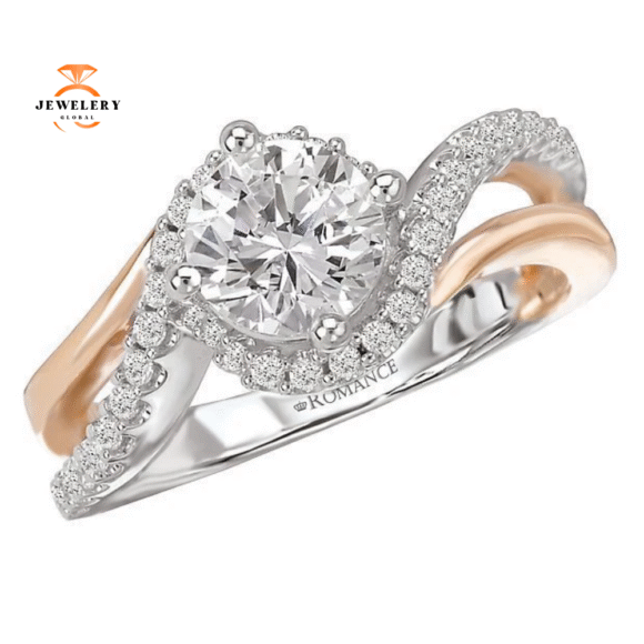 14KT Gold 1/4 CTW Diamond Wavy Shank Setting for 1 CT Round