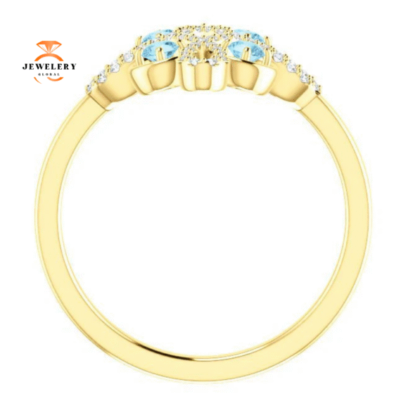 14KT GOLD AQUAMARINE & DIAMOND CLOVER RING - Image 6