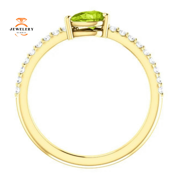 14KT GOLD PEAR SHAPE PERIDOT & 1/6 CTW DIAMOND STACKABLE RING - Image 13