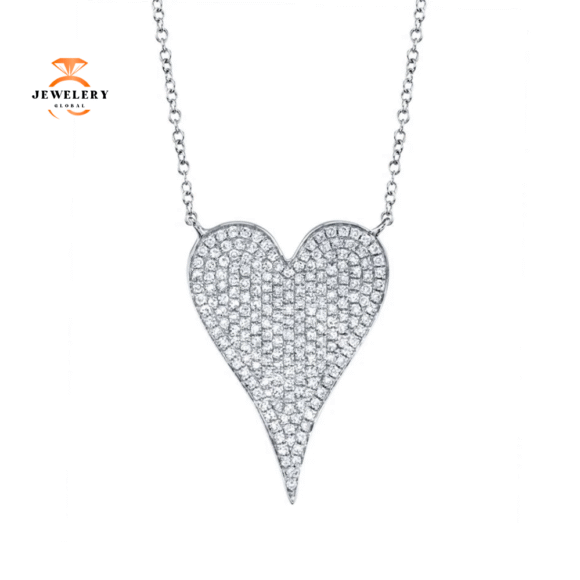 14KT GOLD 0.43 CTW DIAMOND PAVE HEART NECKLACE