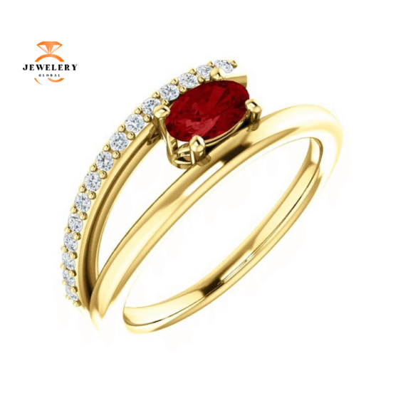14KT GOLD 0.60 CT RUBY & 1/8 CTW DIAMOND BYPASS RING - Image 5