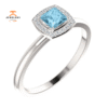 14KT GOLD 1/4 CT AQUAMARINE & 1/20 CTW DIAMOND HALO RING