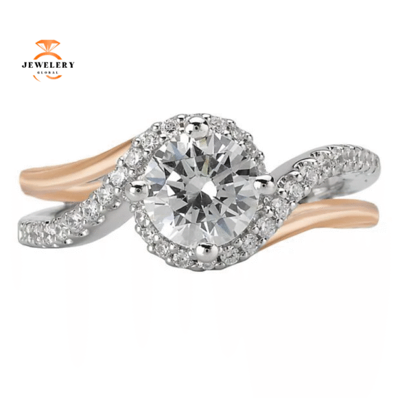 14KT Gold 1/4 CTW Diamond Wavy Shank Setting for 1 CT Round - Image 2