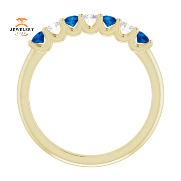 14KT GOLD 0.32 CTW BLUE SAPPHIRE & 0.18 CTW DIAMOND 7 STONE BAND - Image 7