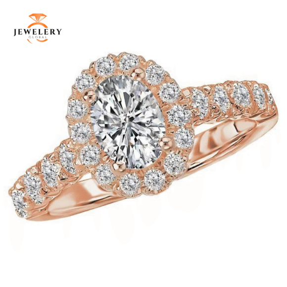 14KT 3/4 CTW Diamond Oval Halo Setting for 1 CT Oval - Image 13