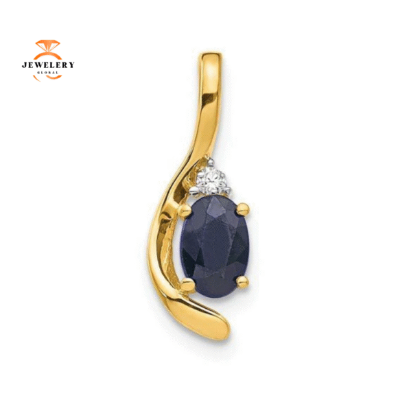 14KT GOLD 1/2CTW OVAL SAPPHIRE & ROUND DIAMOND PENDANT