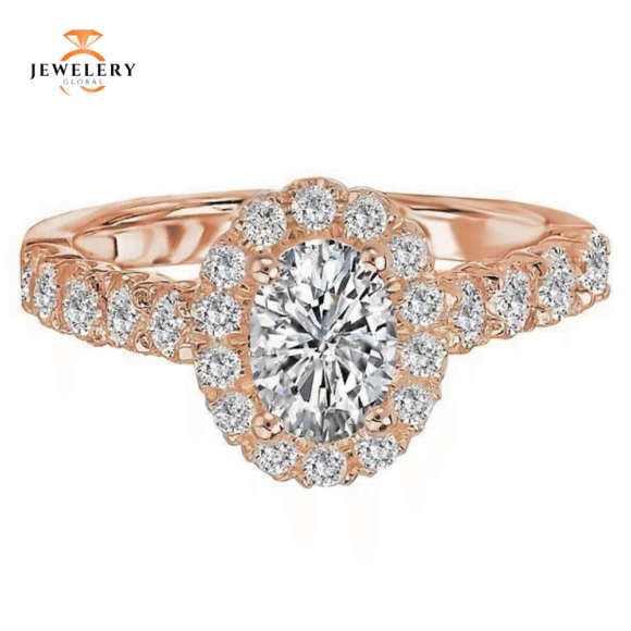 14KT 3/4 CTW Diamond Oval Halo Setting for 1 CT Oval - Image 14