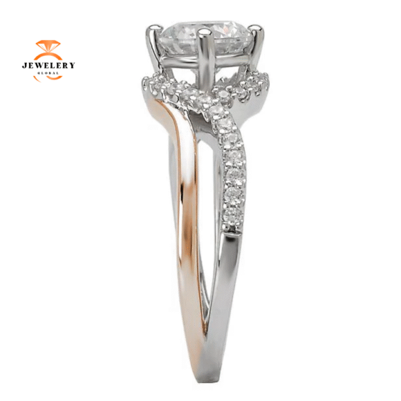 14KT Gold 1/4 CTW Diamond Wavy Shank Setting for 1 CT Round - Image 3