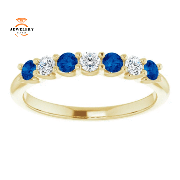 14KT GOLD 0.32 CTW BLUE SAPPHIRE & 0.18 CTW DIAMOND 7 STONE BAND - Image 8