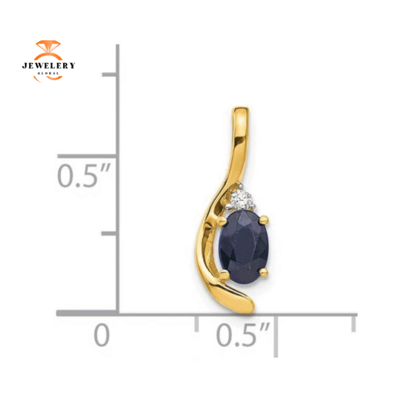 14KT GOLD 1/2CTW OVAL SAPPHIRE & ROUND DIAMOND PENDANT - Image 2