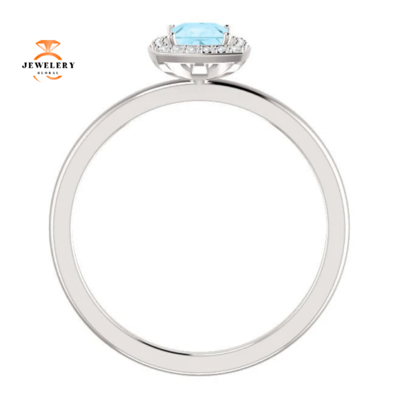 14KT GOLD 1/4 CT AQUAMARINE & 1/20 CTW DIAMOND HALO RING - Image 2
