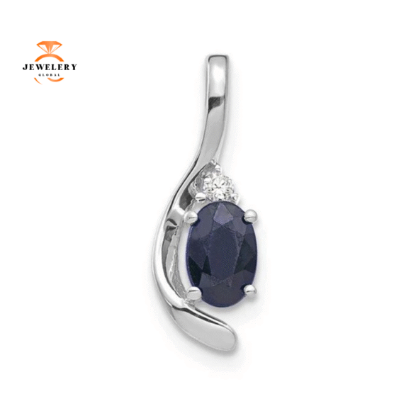 14KT GOLD 1/2CTW OVAL SAPPHIRE & ROUND DIAMOND PENDANT - Image 3