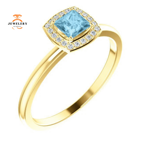 14KT GOLD 1/4 CT AQUAMARINE & 1/20 CTW DIAMOND HALO RING - Image 4