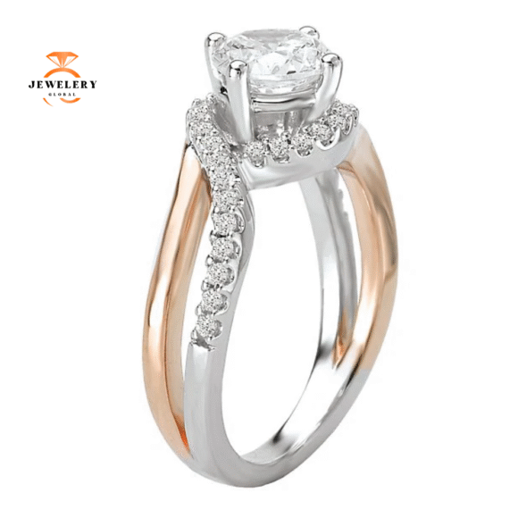 14KT Gold 1/4 CTW Diamond Wavy Shank Setting for 1 CT Round - Image 4
