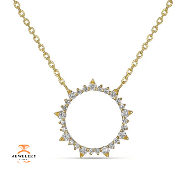 14KT GOLD 0.16CTW DIAMOND SUN CIRCLE NECKLACE