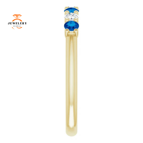 14KT GOLD 0.32 CTW BLUE SAPPHIRE & 0.18 CTW DIAMOND 7 STONE BAND - Image 9