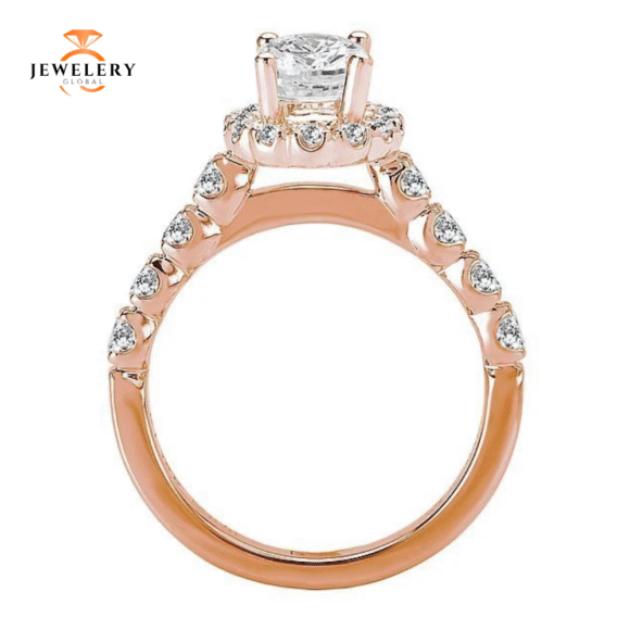 14KT 3/4 CTW Diamond Oval Halo Setting for 1 CT Oval - Image 16