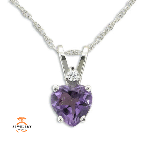 14KT GOLD HEART AMETHYST AND DIAMOND NECKLACE