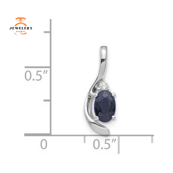 14KT GOLD 1/2CTW OVAL SAPPHIRE & ROUND DIAMOND PENDANT - Image 4