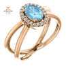 14KT GOLD AQUAMARINE & DIAMOND CRISS-CROSS HALO RING