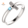 14KT GOLD ROUND AQUAMARINE SIDEWAYS CROSS RING