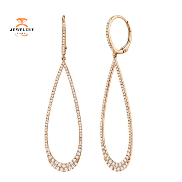 14KT Gold 0.80 CTW Diamond Open Pear Shape Drop Earrings