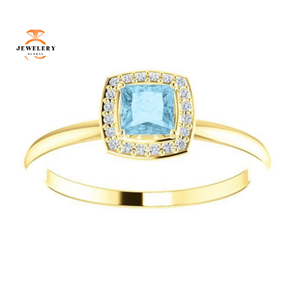 14KT GOLD 1/4 CT AQUAMARINE & 1/20 CTW DIAMOND HALO RING - Image 6