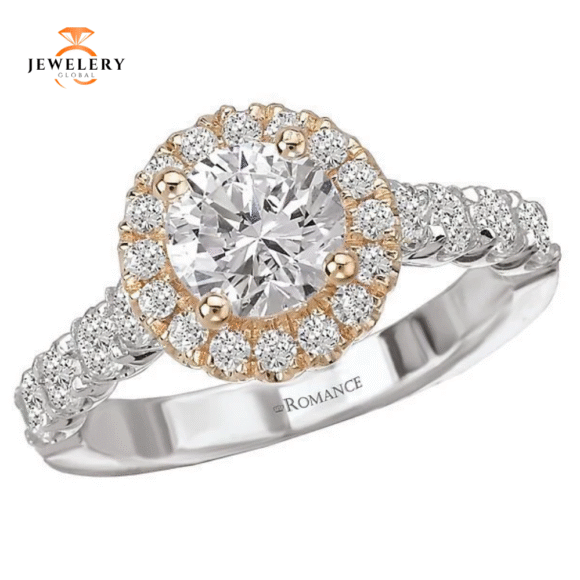 14KT 3/4 CTW Diamond Round Halo Setting for 1 CT Round