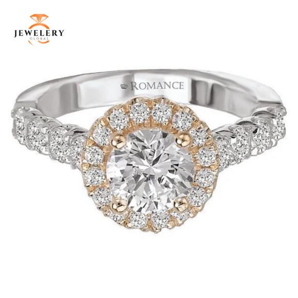 14KT 3/4 CTW Diamond Round Halo Setting for 1 CT Round - Image 2