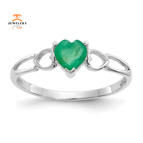 14KT GOLD HEART EMERALD BIRTHSTONE RING