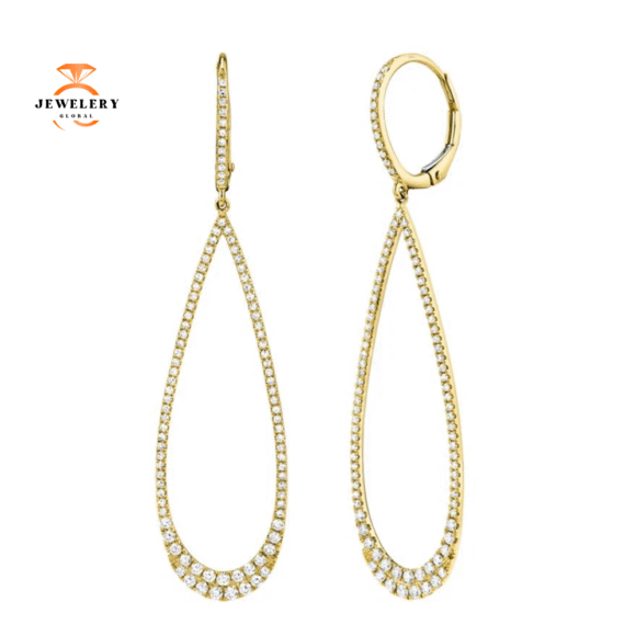 14KT Gold 0.80 CTW Diamond Open Pear Shape Drop Earrings - Image 3