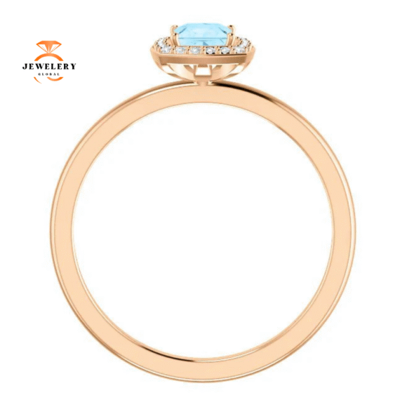 14KT GOLD 1/4 CT AQUAMARINE & 1/20 CTW DIAMOND HALO RING - Image 8