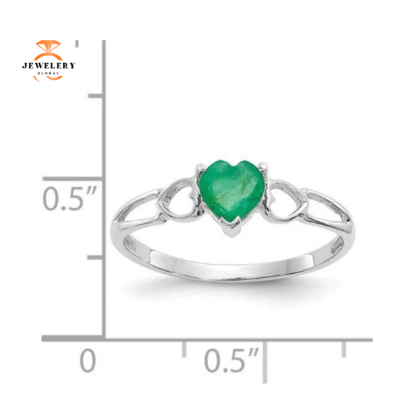 14KT GOLD HEART EMERALD BIRTHSTONE RING - Image 2