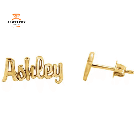 14KT GOLD SCRIPT NAMEPLATE EARRINGS - Image 3