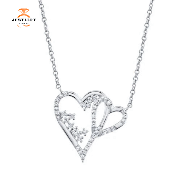 14KT GOLD 0.17 CTW DIAMOND INTERLOCKING HEART NECKLACE