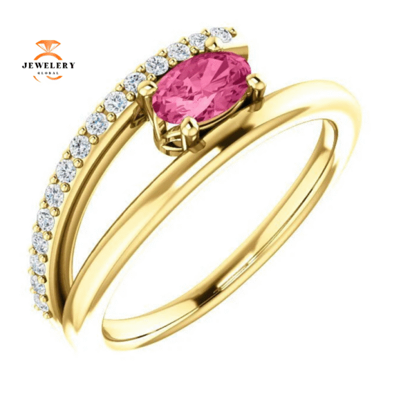 14KT Gold 1/2 CT Pink Tourmaline & 1/8 CTW Diamond Bypass Ring - Image 9