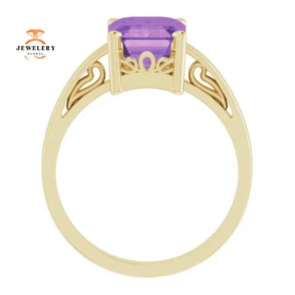 14KT GOLD 2.25 CT EMERALD CUT AMETHYST SCROLL RING - Image 6
