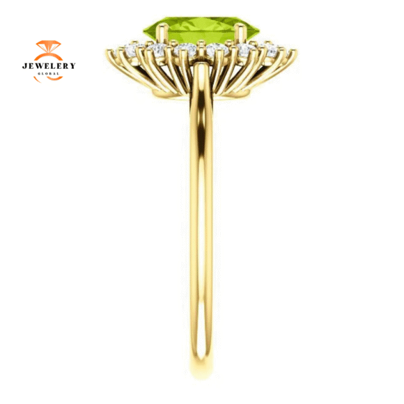 14KT GOLD PERIDOT & DIAMOND OVAL HALO RING - Image 9