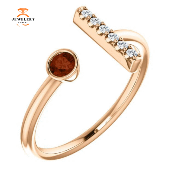 14KT GOLD 0.14 CT GARNET & .05 CTW DIAMOND BAR RING - Image 9