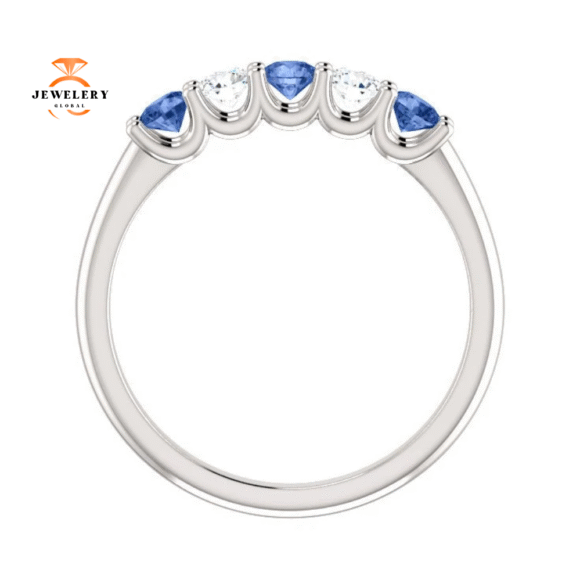 14KT GOLD 0.39 CTW SAPPHIRE & 0.20 CTW DIAMOND 5 STONE BAND - Image 16
