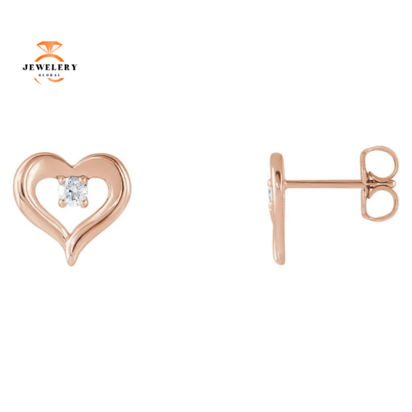 14KT GOLD 1/10 CTW DIAMOND HEART STUD EARRINGS
