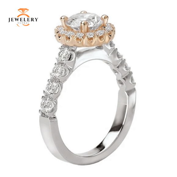 14KT 3/4 CTW Diamond Round Halo Setting for 1 CT Round - Image 4