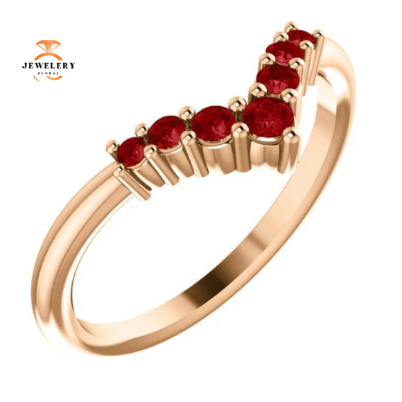 14KT GOLD 1/4 CTW GENUINE ROUND RUBY GRADUATED "V" RING